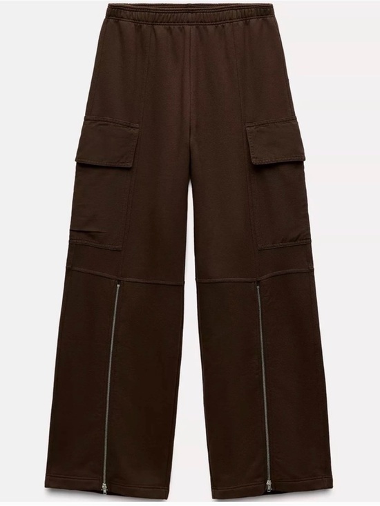 Zara Pants - Zara Wide Leg Cargo Zip Hem Pants - Dark Brown size S